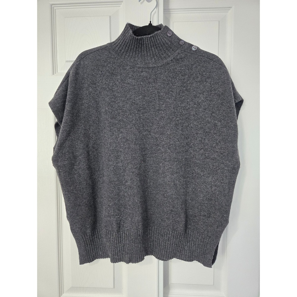 Kinross Cashmere Sweater Vest Charcoal Gray Mock Neck Button Shoulder Small S/P